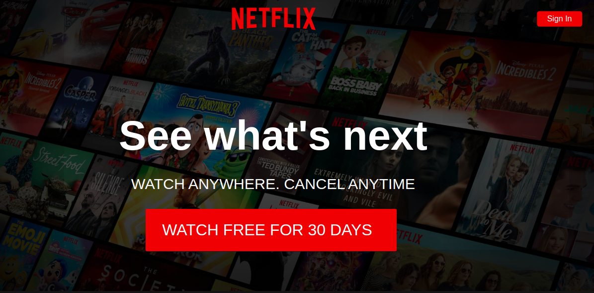 Netflix landing page screenshot